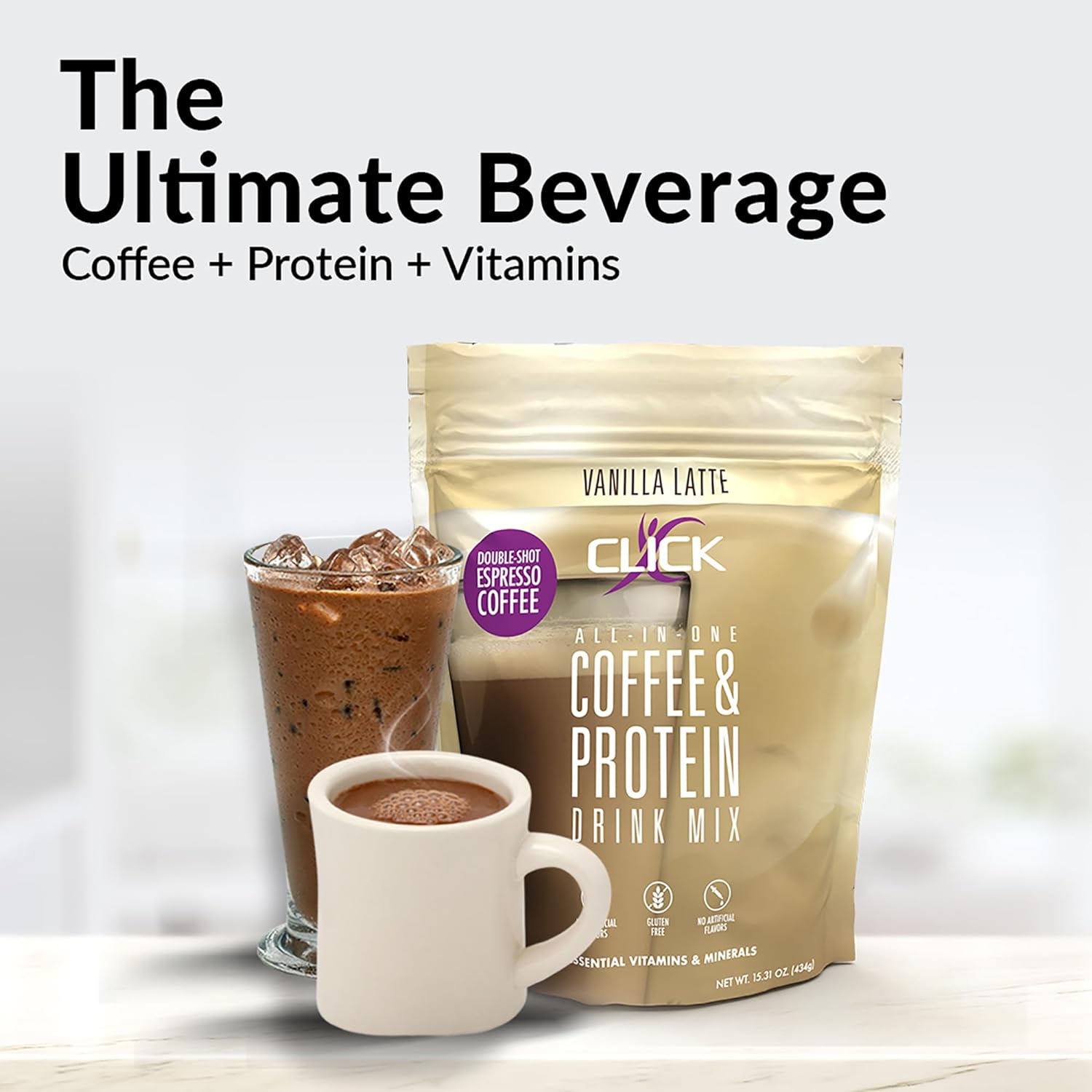 CLICK Coffee Protein Powder | Double Shot Espresso | 16g Protein | 23 Essential Vitamins | Low Calorie Meal Replacement | 150mg Caffeine | Gluten Free | No Artificial Flavors or Colors | Vanilla : Health & Household