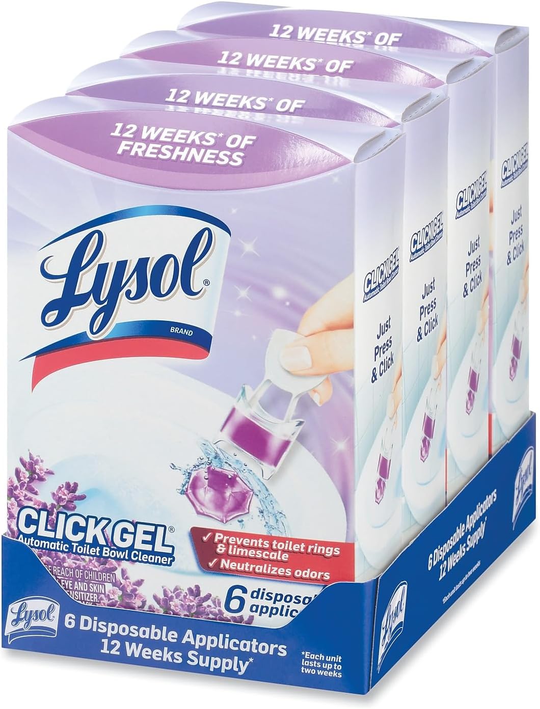 Lysol Click Gel Automatic Toilet Bowl Cleaner, For Cleaning And Refreshing, Lavender Fields, 6 Applicators (Pack Of 1)