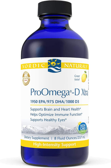 Nordic Naturals ProOmega-D Xtra Liquid, Lemon Flavor - 8 oz - 3400 mg Omega-3 + 1000 IU D3 - High-Potency Fish Oil - EPA & DHA - Brain, Eye, Joint, Heart, & Immune Health - Non-GMO - 48 Servings