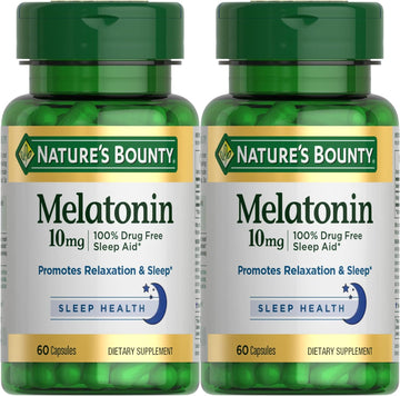 Nature'S Bounty Melatonin, 100% Drug Free Sleep Aid, Dietary Supplement, Promotes Relaxation And Sleep Health, 10Mg, 60 Count(Pack Of 2)