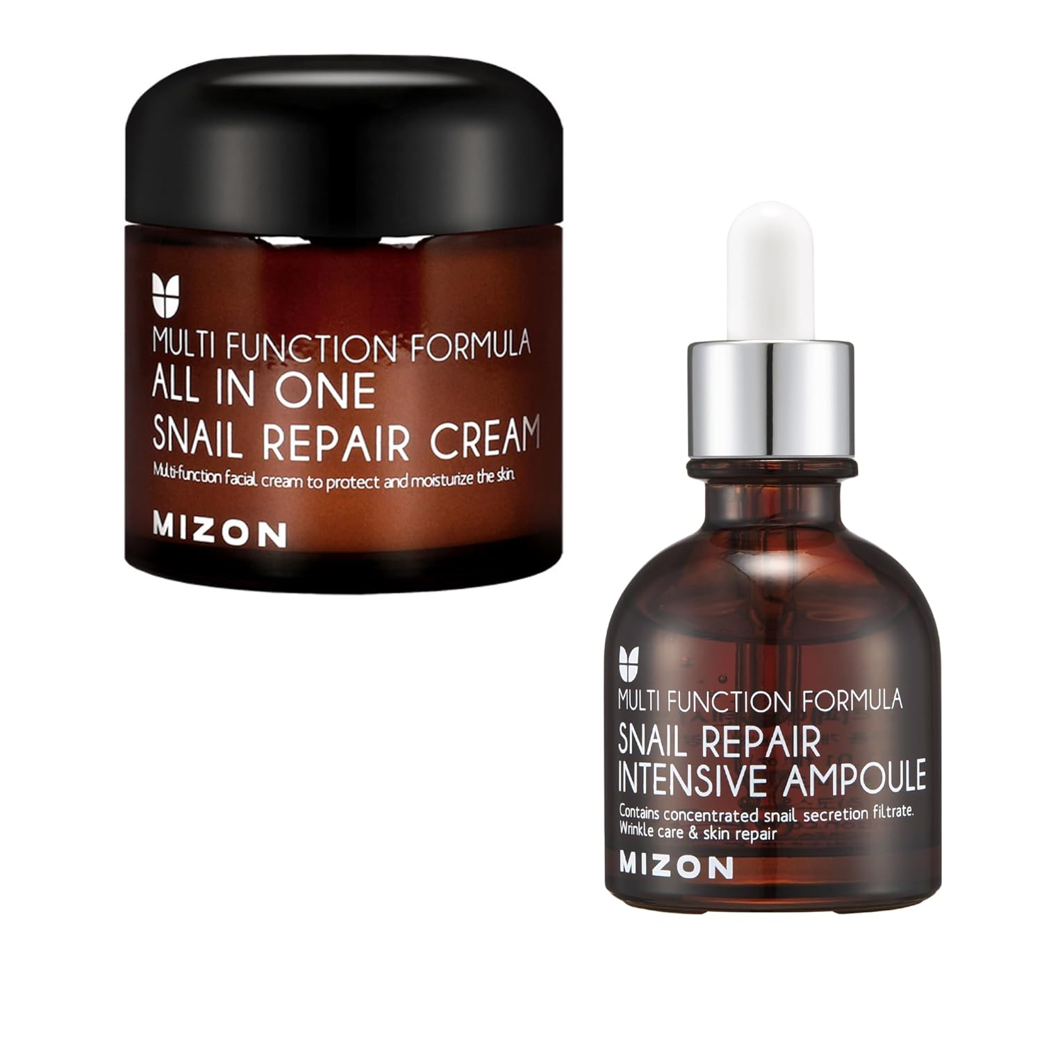Mizon Snail Line Bundle All In One Snail Face Mositurizer + Snail Ampoule For Wrinlle Care And Deep Hydration