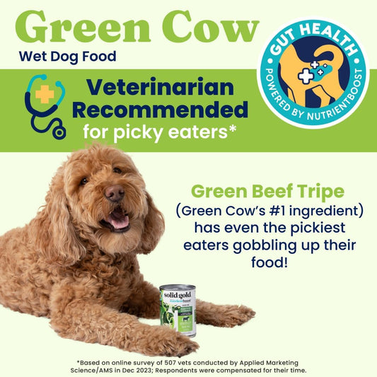 Solid Gold Green Cow Wet Dog Food Mix In For Adult & Senior Dogs For Picky Eaters - Canned Dog Food Additive With Beef Tripe For Healthy Digestion & Sensitive Stomach - 6 Pack/13.2 Oz Cans
