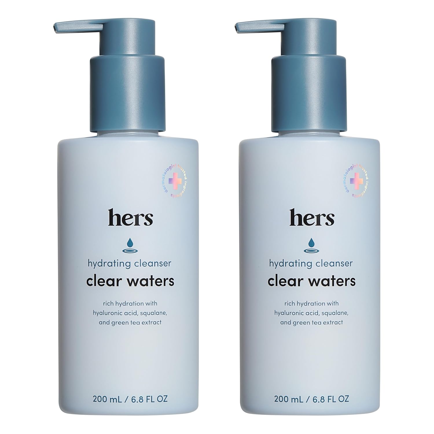 Hers Clear Waters Hydrating Cleanser - Squalane Cleanser Face Wash Made For All Skin Types - Supports Skins Natural Ph - Contains Hyaluronic Acid, Squalane, And Green Tea Extract - 2 Pack