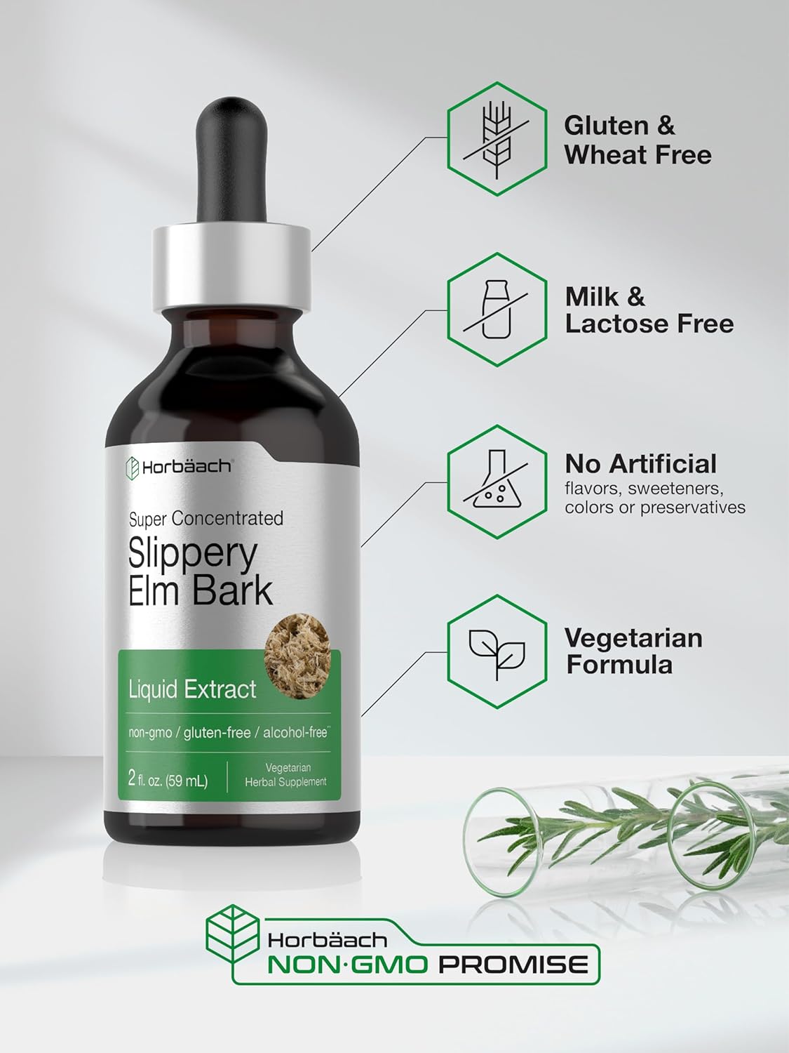 Horbäach Slippery Elm Liquid Drops | 2 Fl Oz | Vegetarian | Alcohol Free Extract Tincture | Non-GMO, Gluten Free : Health & Household