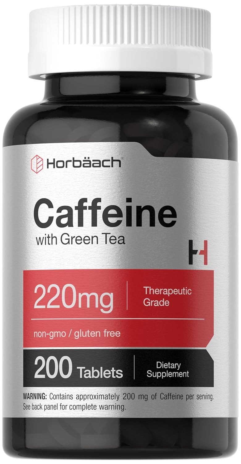 Horbäach Caffeine Pills 200Mg | With Green Tea | 200 Tablets | Vegetarian, Non-Gmo & Gluten Free