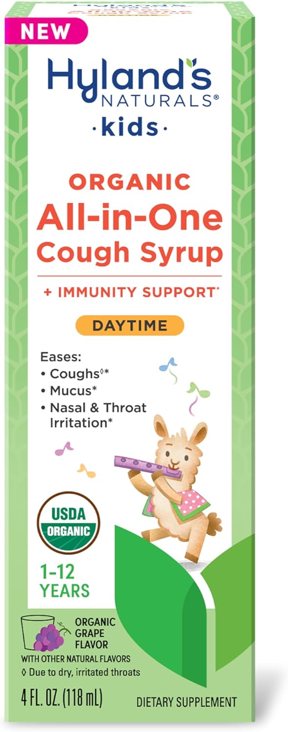 Hyland'S Kids Organic All-In-One Cough Syrup Daytime - Eases Cough & Mucus Symptoms, Organic Grape, 4 Fl. Oz