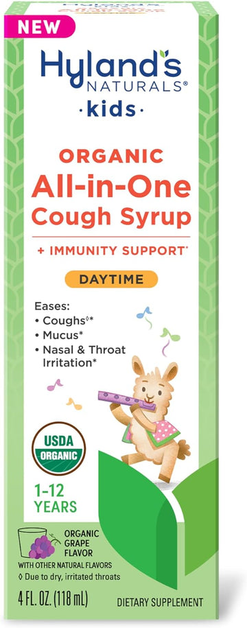 Hyland'S Kids Organic All-In-One Cough Syrup Daytime - Eases Cough & Mucus Symptoms, Organic Grape, 4 Fl. Oz