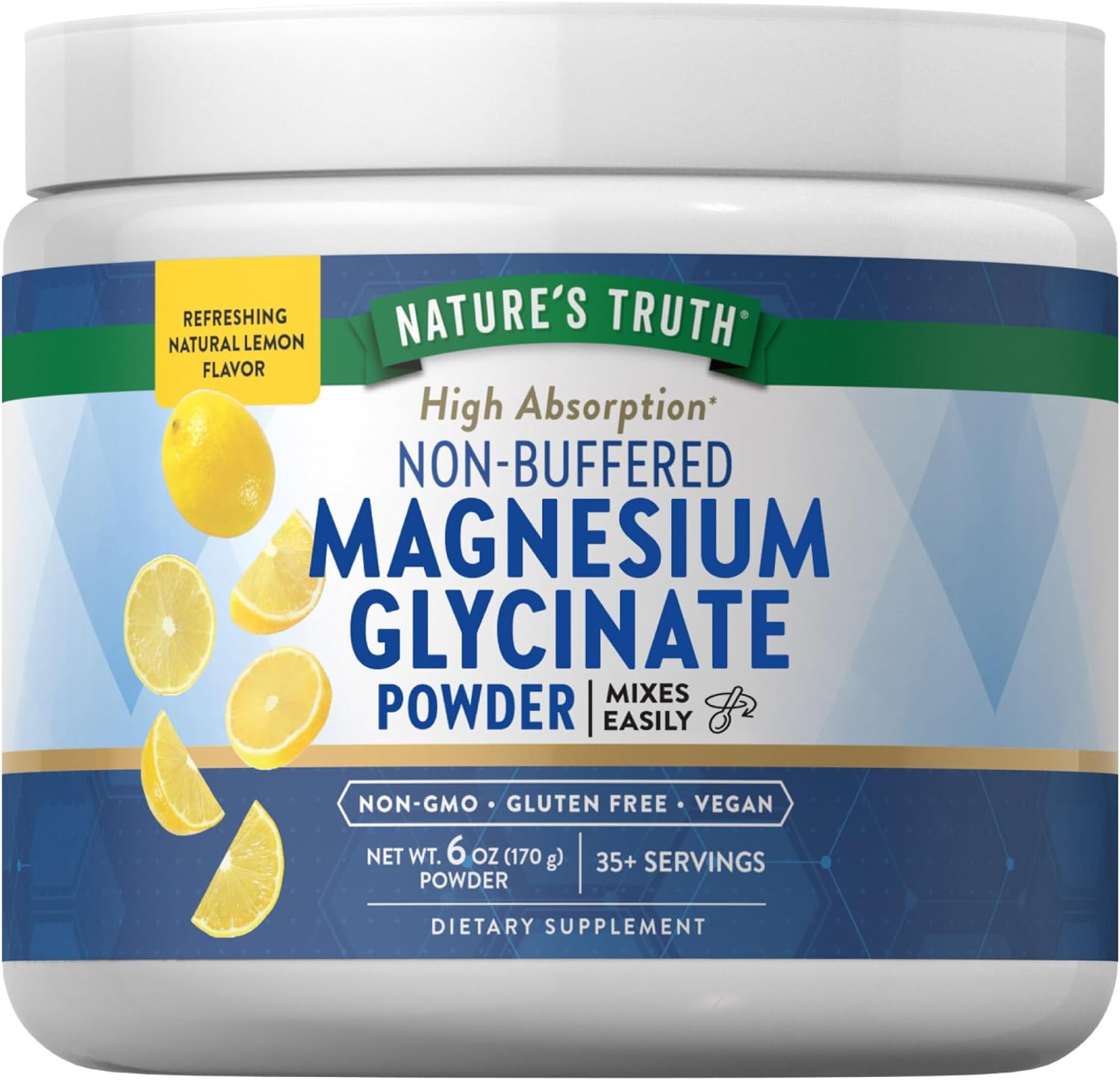 Magnesium Glycinate Powder | 6 Oz | Lemon Flavor | High Absorption | Vegan, Non-Gmo, Gluten Free Supplement | By Nature'S Truth