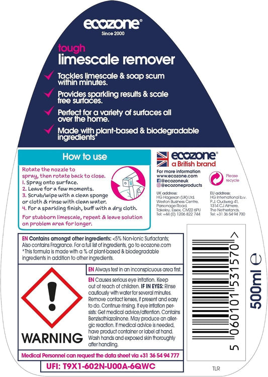 Ecozone Tough Limescale Remover Spray. Pack Of 3