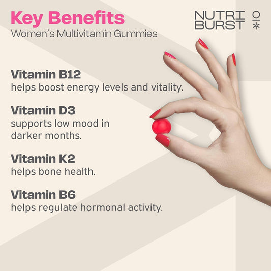 Nutriburst - Zenflow - Female Focused Formula - Vitamin B6, Lemon Balm + Dong Quai - Regulate Hormones, Support Nervous System + Reduce Tiredness - 60 Gummies 1 Month Supply - Suitable For Vegans
