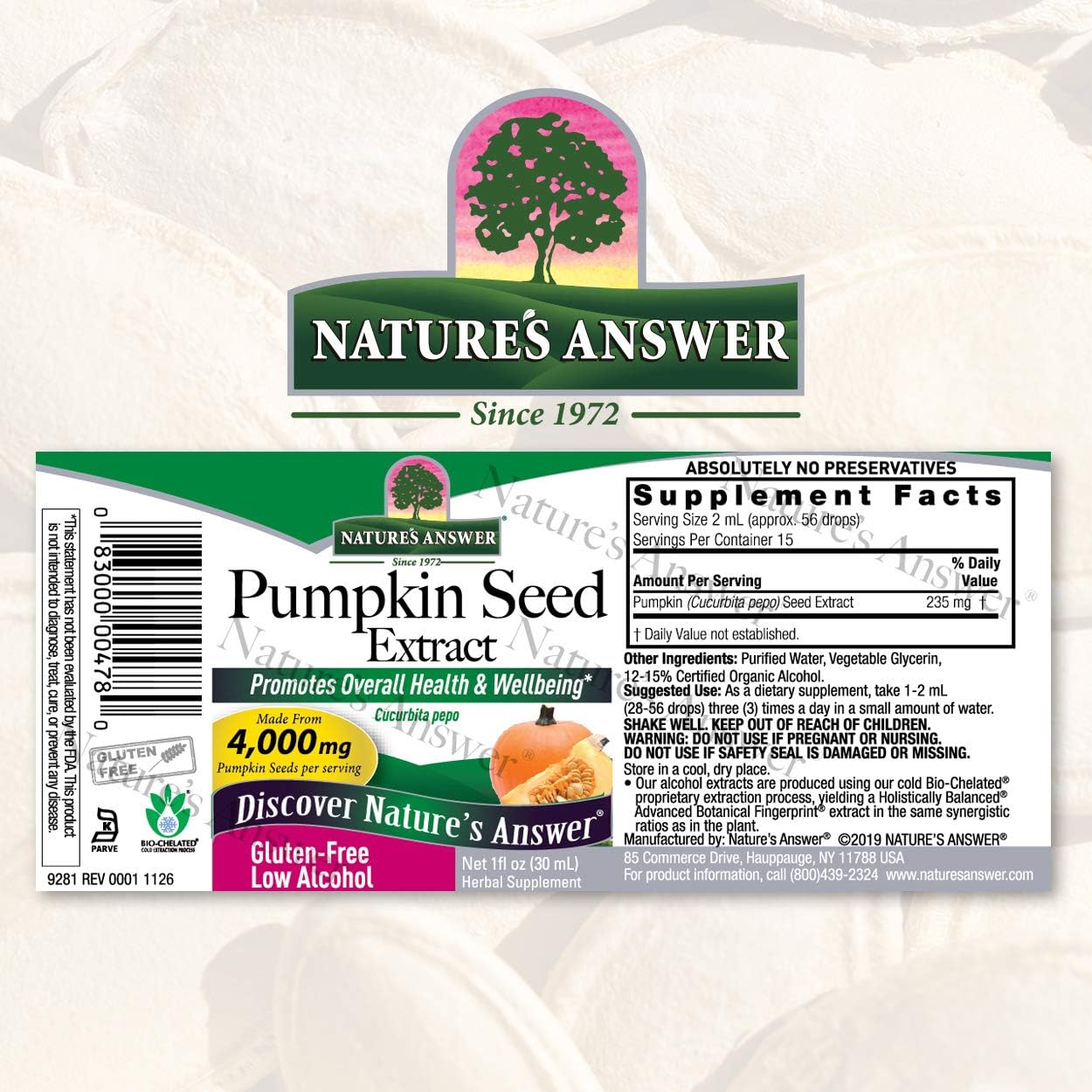 Nature's Answer Pumpkin Seed with Organic Alcohol 4000mg 1 Extract | Packed with Omega 3 | Promotes Hair Growth | Urinary Tract Support | Prostate & Bladder Function | Single Count