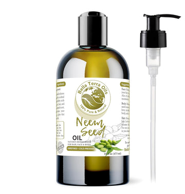 Bella Terra Oils - Organic Neem Seed Oil 16oz - Harness Organic Neem's Timeless Beauty Secrets, Infused with Vitamin A & Omega Fatty Acids, Best for Luxurious Skin Feel