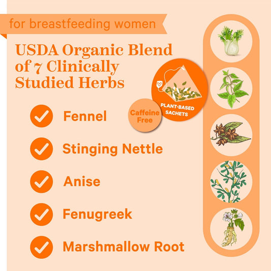 Pink Stork Organic Lactation Support Tea For Breast Milk Supply - Fenugreek, Milk Thistle, + Fennel - Breastfeeding Essentials, Caffeine-Free - Hot Or Iced - 15 Sachets, Smooth Vanilla