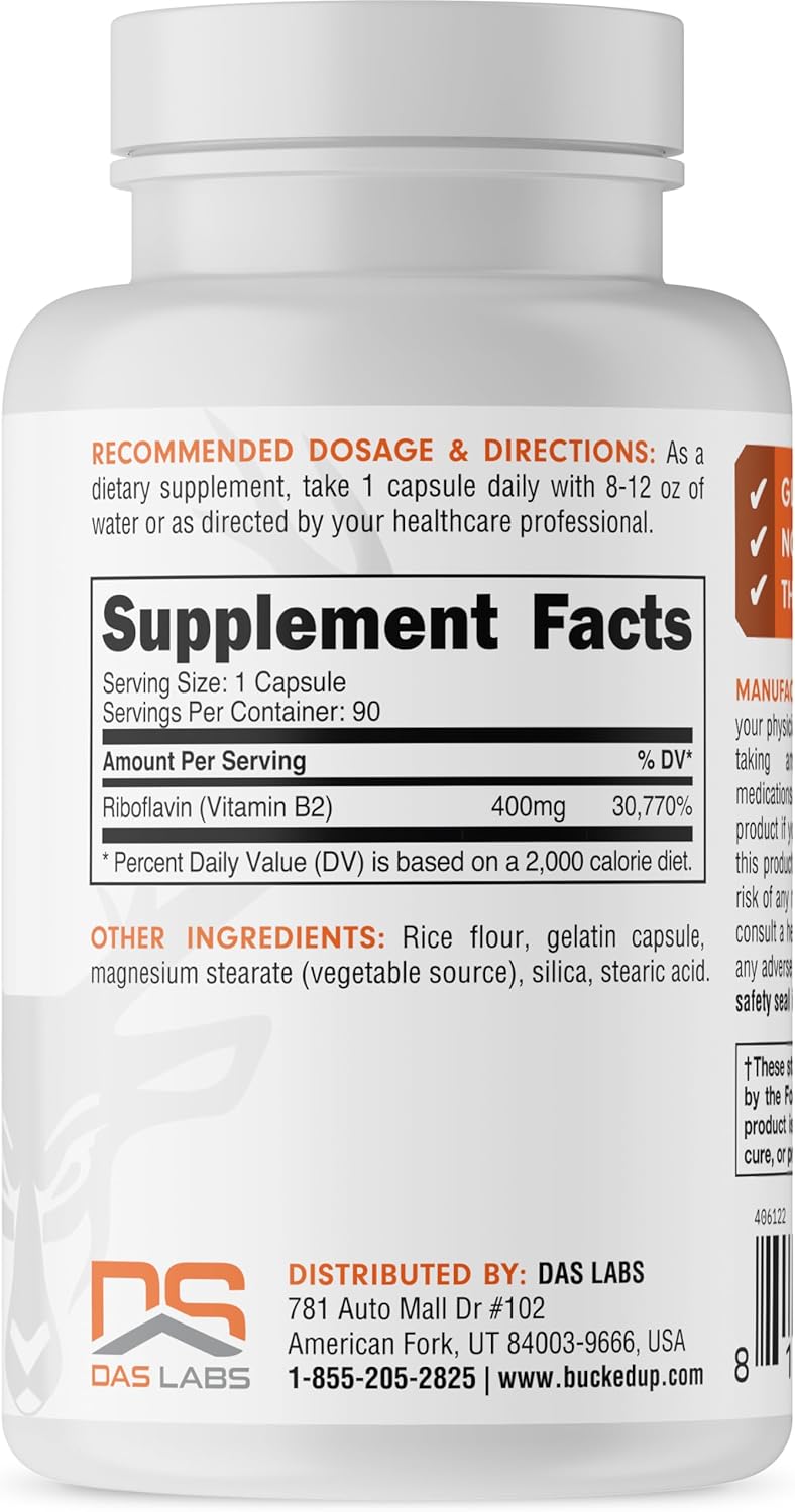 Bucked Up Vitamin B2 400mg Capsules, Essentials (90 Servings) : Health & Household