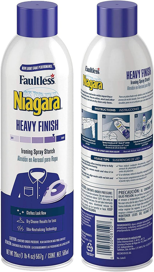 Heavy Starch Spray (20 oz, 6-Pack) - Niagara Heavy Finish Liquid Starch: Iron Aid Spray Pack for Clothes & Fabrics