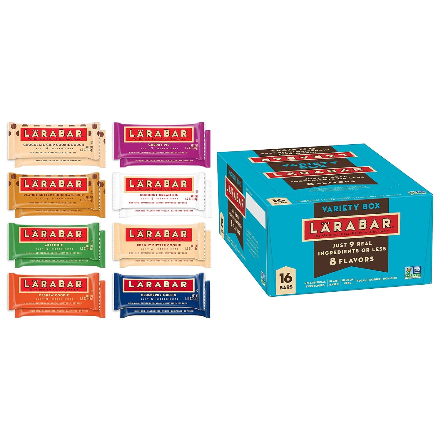 Larabar Variety Pack, Gluten Free Vegan Fruit & Nut Bars, 1.7 Oz, 16 Ct