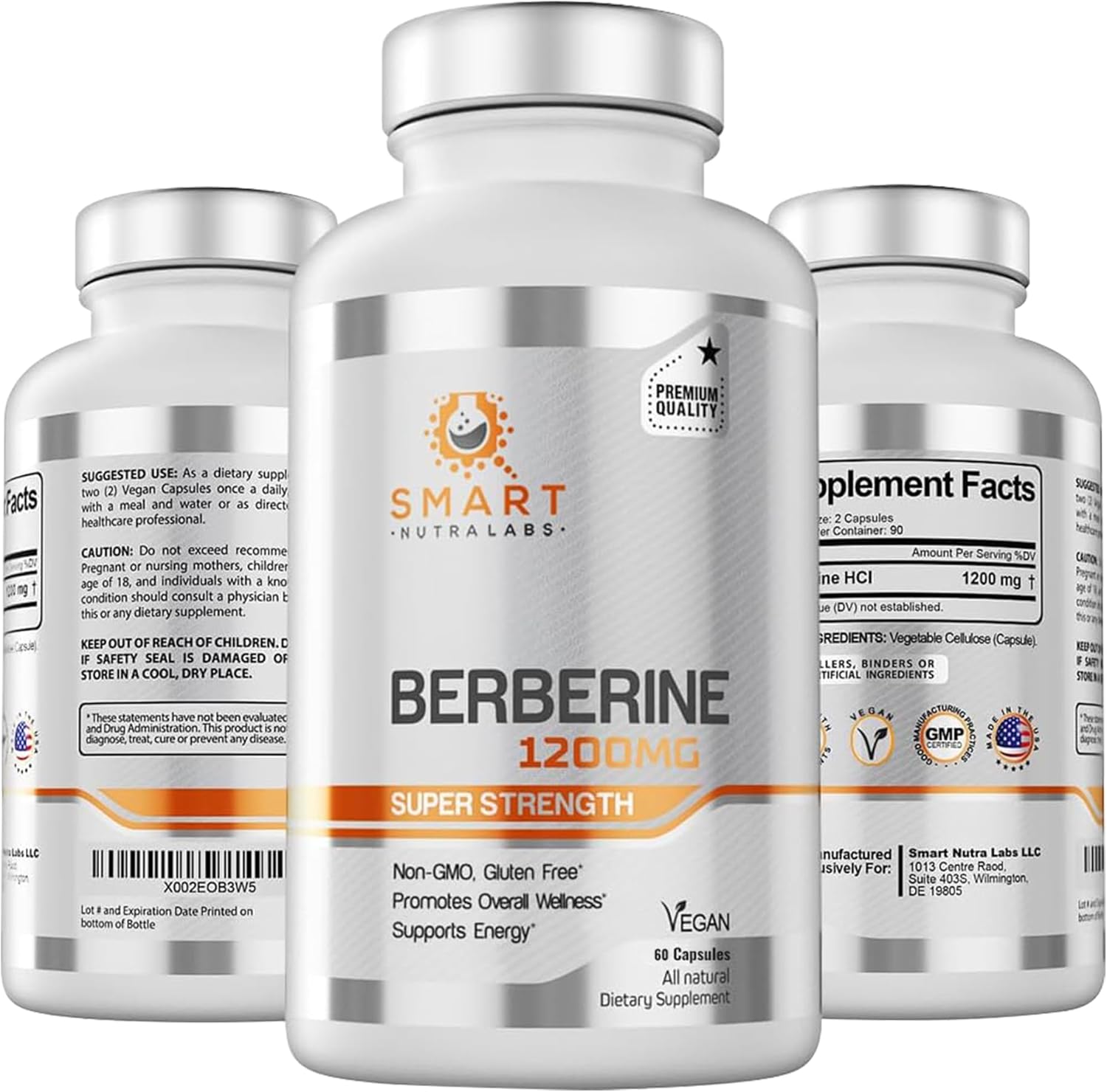 Smart Nutra Labs Premium Berberine Hcl 1200Mg- 60 Vegan Capsules, 100% Pure Berberine Supplement- Non-Gmo, Gluten Free