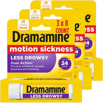 Dramamine All Day Less Drowsy, Motion Sickness Relief, 8 Count, 3 Pack