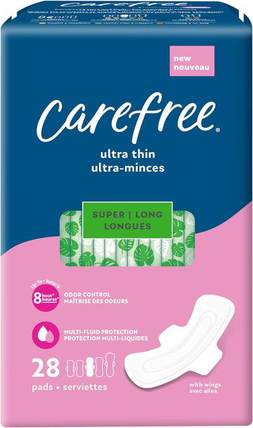 Carefree Ultra Thin Pads, Super/Long Pads With Wings, 28ct