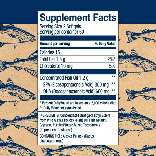 Wiley's Finest Wild Alaskan Fish Oil Peak DHA - 900mg EPA and DHA Omeg