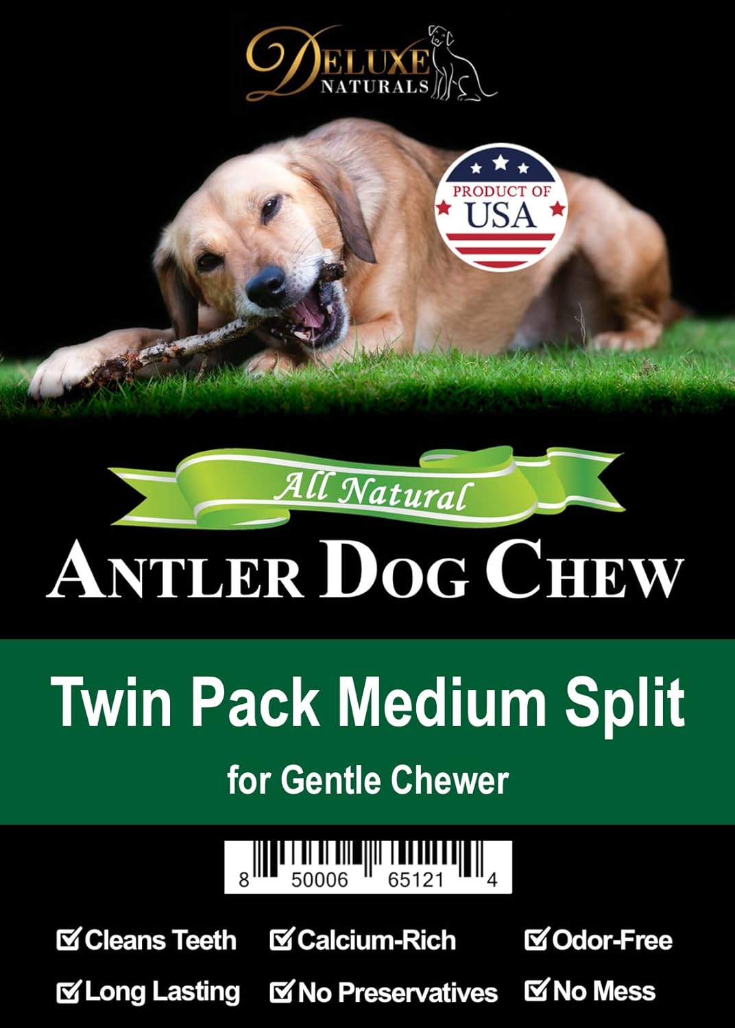 Deluxe Naturals Elk Antler Chews for Dogs | Naturally Shed USA Collected Elk Antlers | All Natural A-Grade Premium Elk Antler Dog Chews | Product of USA, Twin Pack Medium Split : Pet Supplies