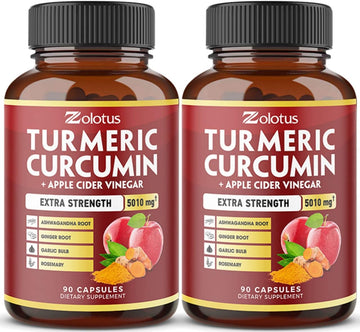 2packs 7 in 1 Turmeric Curcumin + Apple Cinder Vinegar Capsules, Equivalent to 5010mg, 6 Month Supply with Ashwagandha, Ginger, Garlic Bulb, 95% Standardized Curcuminoids, Joint & Absorption Support