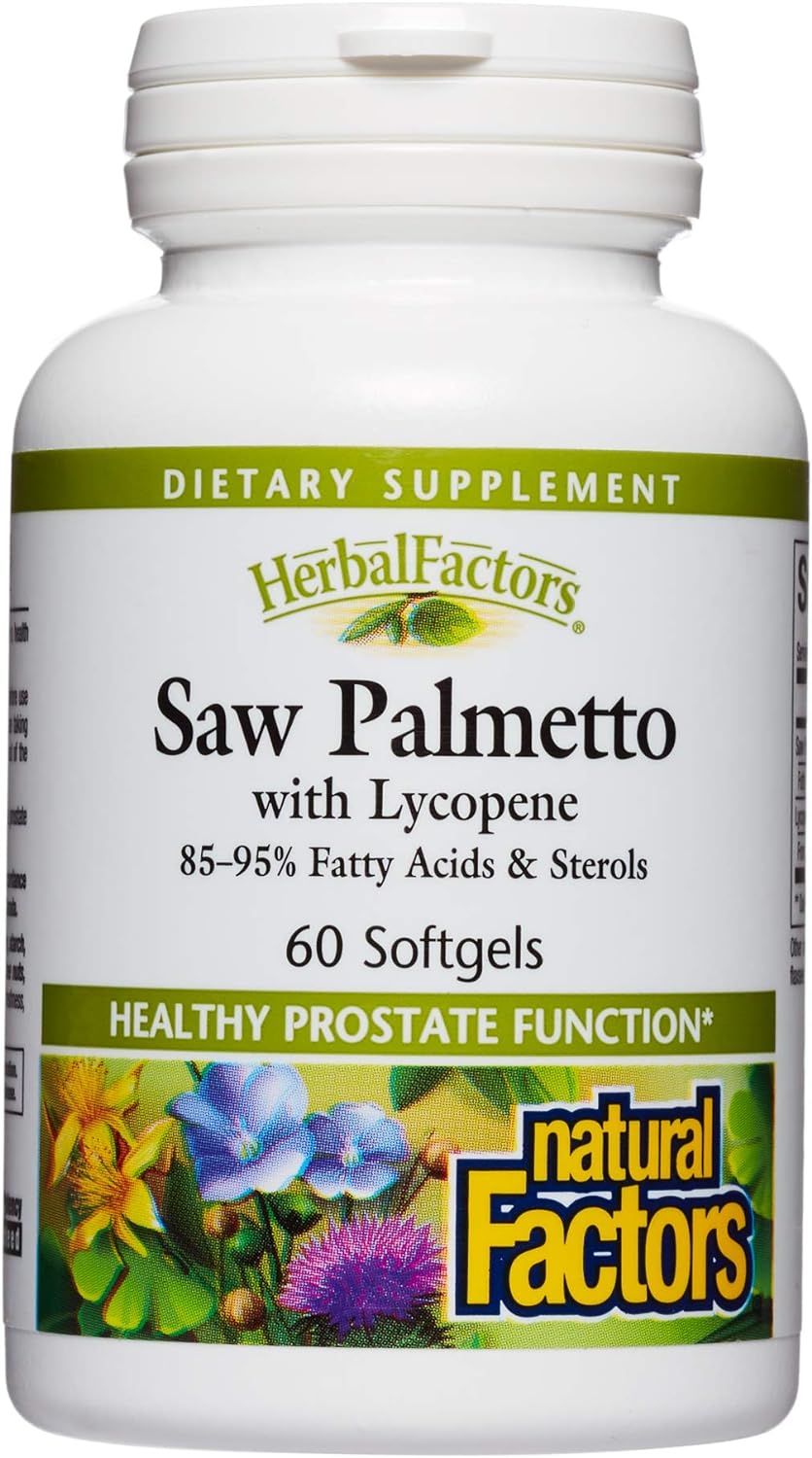HerbalFactors by Natural Factors, Saw Palmetto, Supports Healthy Prostate Function with Lycopene, 60 softgels (60 servings)