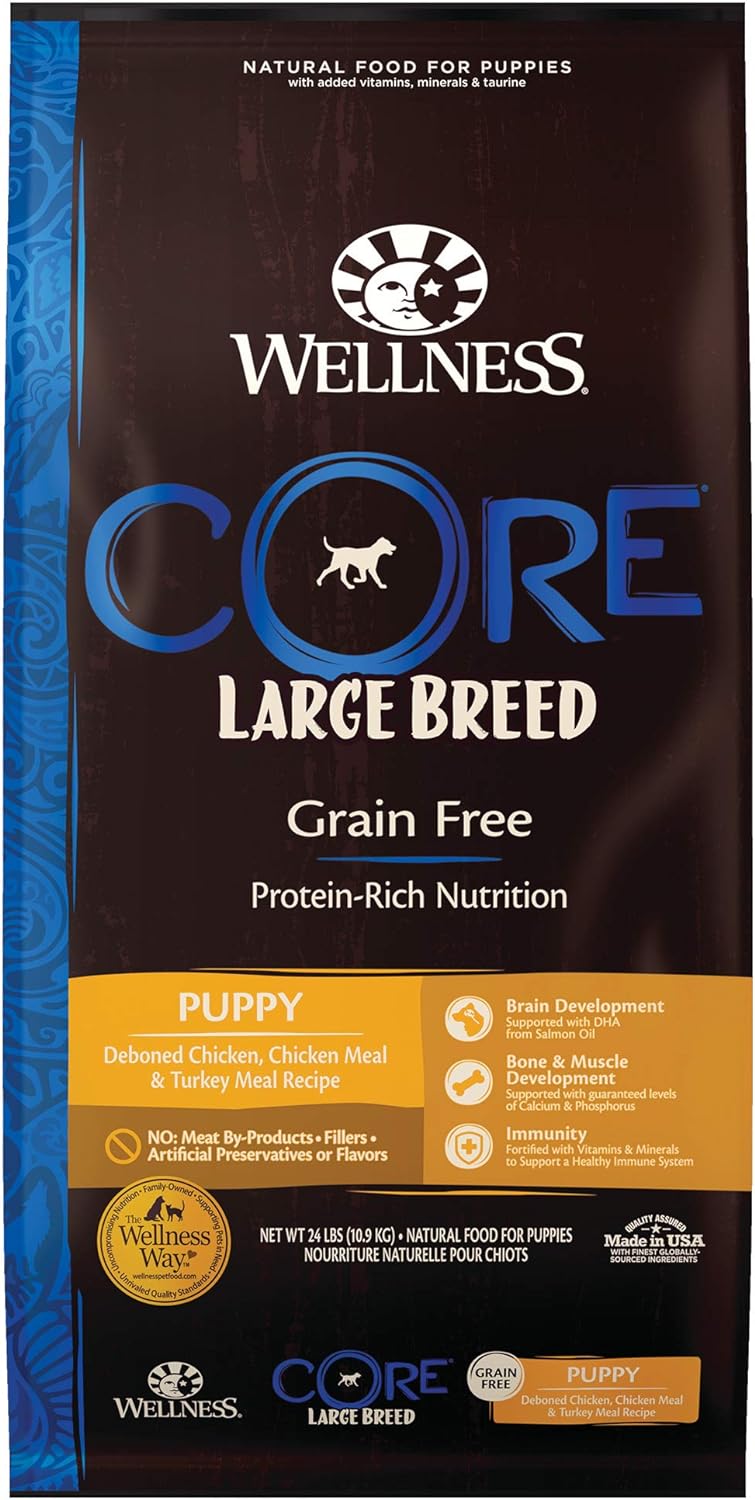 Wellness Natural Pet Food Wellness CORE Grain-Free High-Protein Large Breed Dry Dog Food, Natural Ingredients, Made in USA with Real Chicken (Puppy, 24-Pound Bag)