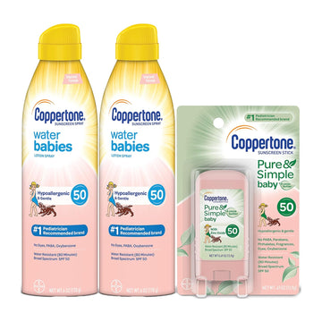 Coppertone Waterbabies Spf 50 Lotion Spray + Pure & Simple Baby Mineral Spf 50 Stick Multipack (6 Ounce Spray, Pack Of 2 + 0.5 Ounce Stick)