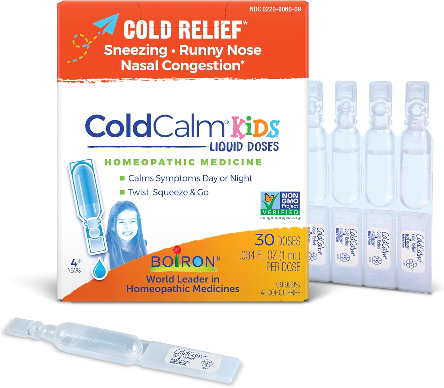 Boiron Coldcalm Kids Single-Use Drops For Relief From Cold Symptoms Of Sneezing, Runny Nose, And Nasal Congestion - Sterile And Non-Drowsy Liquid Doses - 30 Count