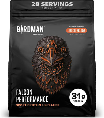 Falcon Performance Vegan Protein Powder, 31G Protein, 5G Creatine, 5G Bcaa, Probiotics, Electrolytes, Pre Workout, Low Carb, Sugar Free & Dairy Free, Plant Based Chocolate Protein, 28 Servings