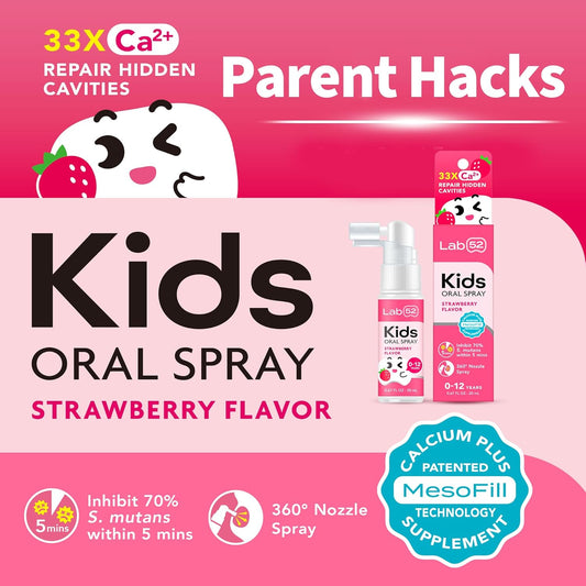 Lab52 Kids Oral Spray Duo Set, Toddler Toothpaste Helper For Cavity Repair And Fresh Breath, Children Anticavity With Fluoride Free For Newborn To Preschoolers, Xylitol (Strawberry & Peach)