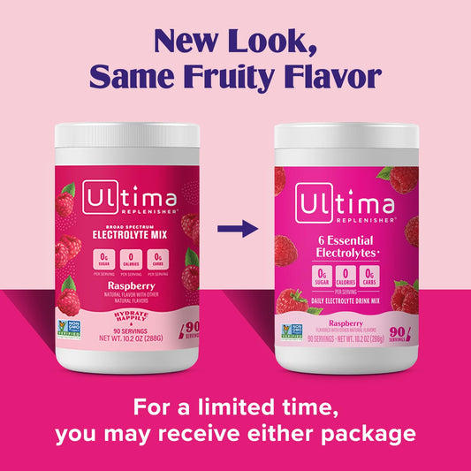 Ultima Replenisher Daily Electrolyte Drink Mix – Raspberry, 90 Servings – Hydration Powder With 6 Key Electrolytes & Trace Minerals – Keto Friendly, Vegan, Non-Gmo & Sugar-Free Electrolyte Powder