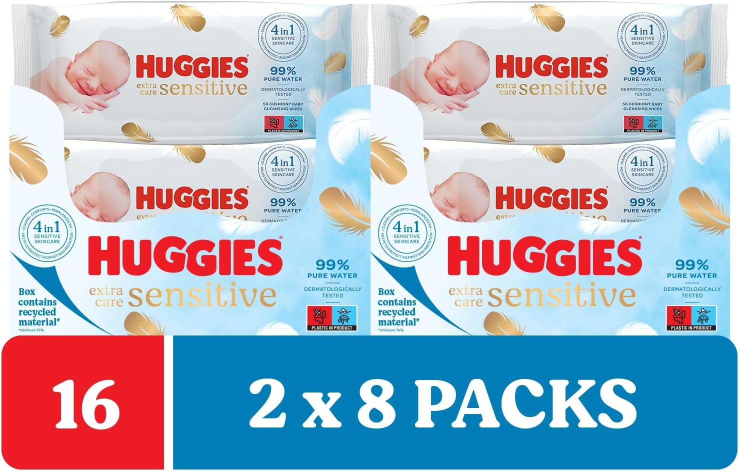 Huggies Pure Extra Care, Baby Wipes - Box With 16 Packs - 99 Percent Pure Water Wet Wipes - Fragrance Free To Clean And Protect Sensitive Skin