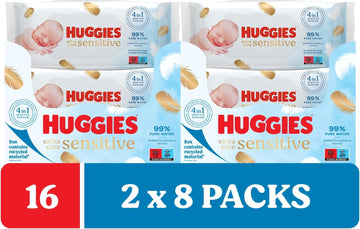 Huggies Pure Extra Care, Baby Wipes - Box With 16 Packs - 99 Percent Pure Water Wet Wipes - Fragrance Free To Clean And Protect Sensitive Skin