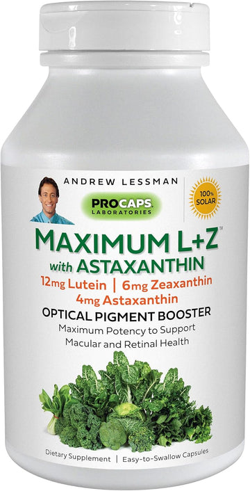 Andrew Lessman Maximum L+Z With Astaxanthin 60 Softgels - 12Mg Lutein, 6Mg Zeaxanthin, 4Mg Astaxanthin. Key Nutrients To Support Eye And Brain Health, And Promote Healthy Vision