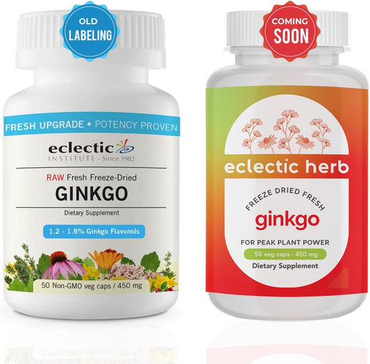 ECLECTIC INSTITUTE Raw Freeze-Dried Non-GMO Ginkgo | Cardiovascular and Circulatory Support, Supports Brain Function, Concentration & Memory | 50 CT (450 mg)