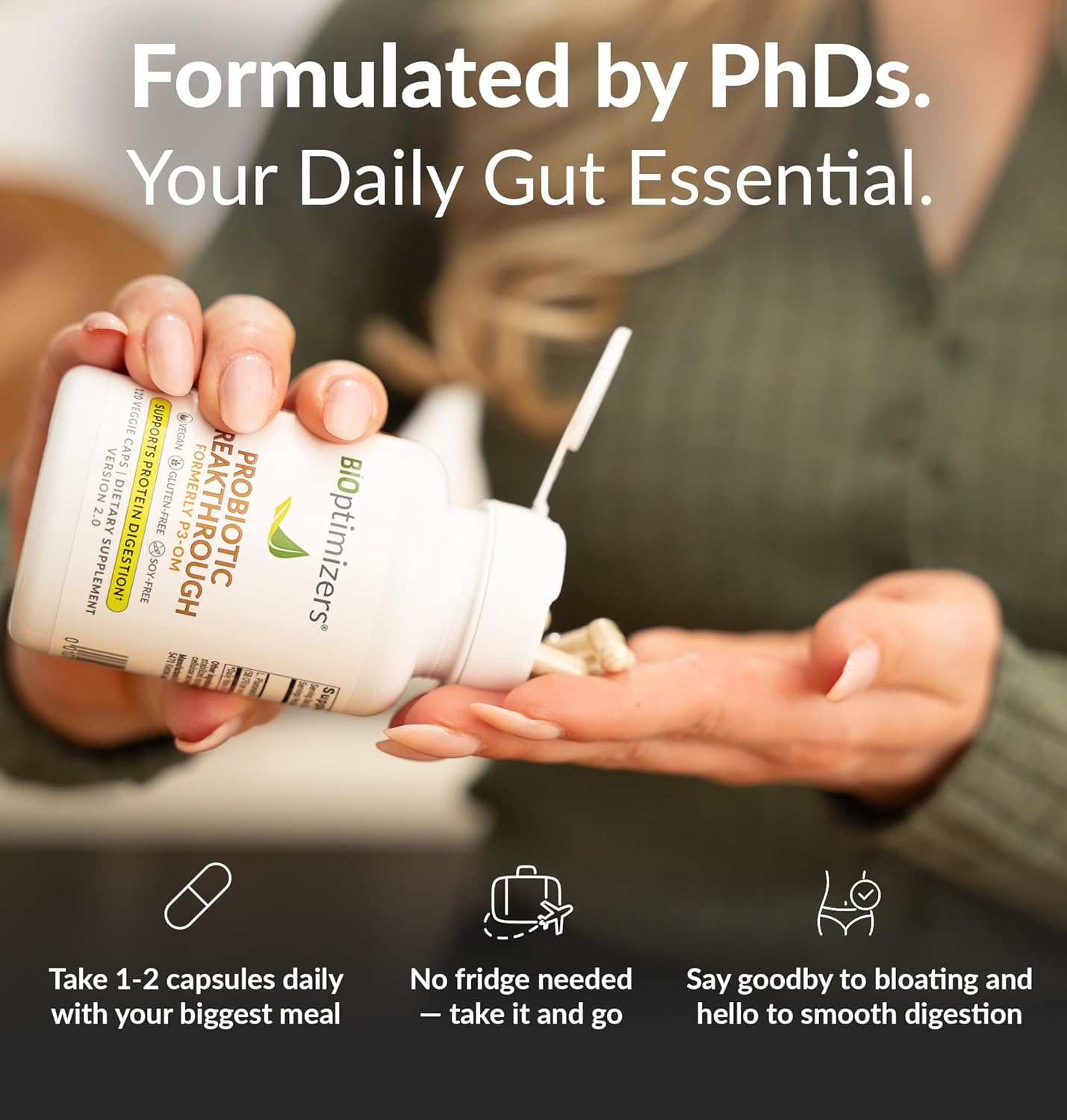 Bioptimizers Probiotic Breakthrough – Lactobacillus Plantarum Om Probiotics & Prebiotics Health Supplement For Gut, Digestive & Immune Support Probiotics For Women Men Elderly– 60 Vegan Capsules : Health & Household