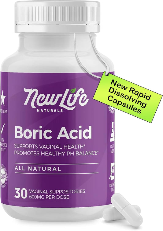 Newlife Naturals Boric Acid Vaginal Suppositories 600Mg (60 Pack) With 28 Applicators - For Ph Balance, Feminine Health And Intimate Wellness - Made In Usa