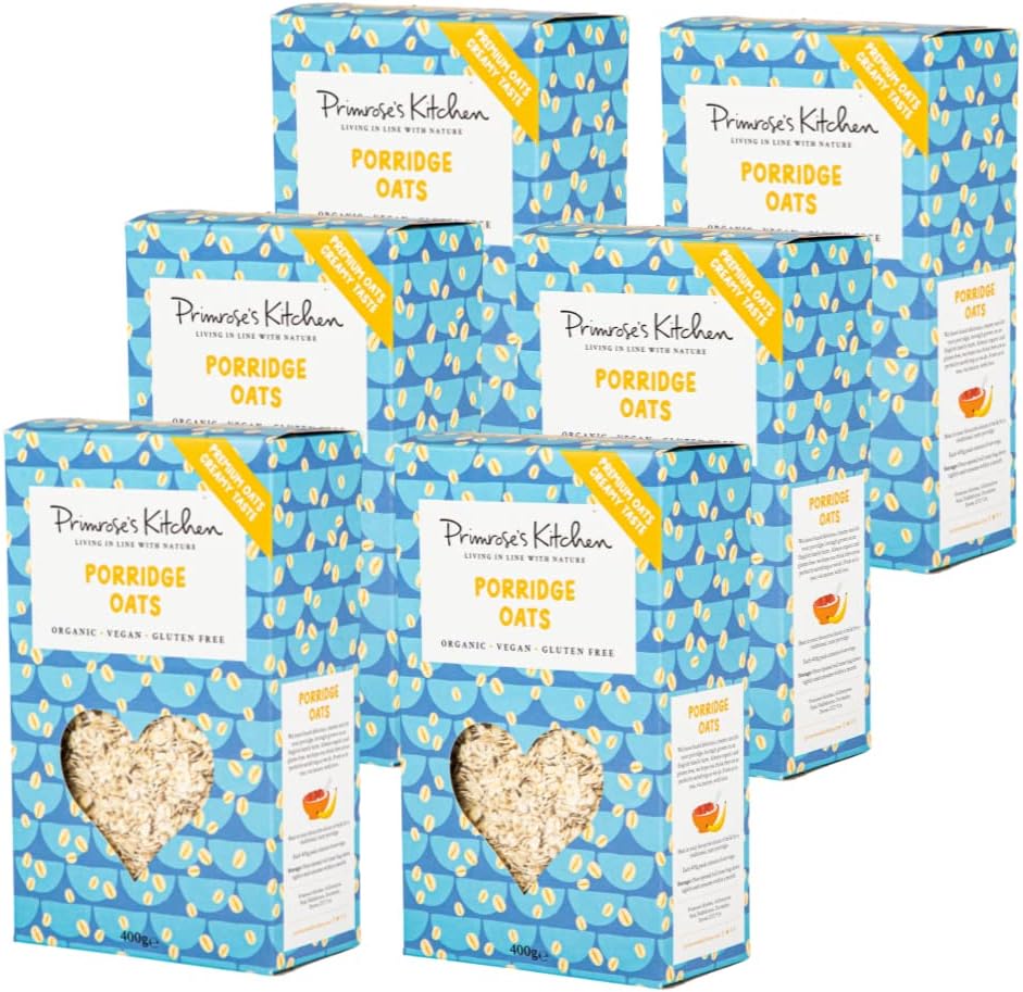 Primrose'S Kitchen - Organic Porridge Oats, 400G (Pack Of 6) Gluten Free Jumbo Oats Natural & Wheat Free. A Great Source Of Iron, Protein, Folate, Vitamin B1 & Prebiotic Fibre With No Added Sugar