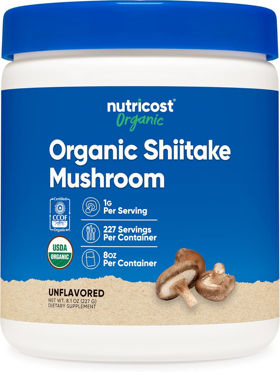 Nutricost Organic Shiitake Mushroom Powder 8Oz - 100% Organic Certified, Gluten Free, Non-Gmo