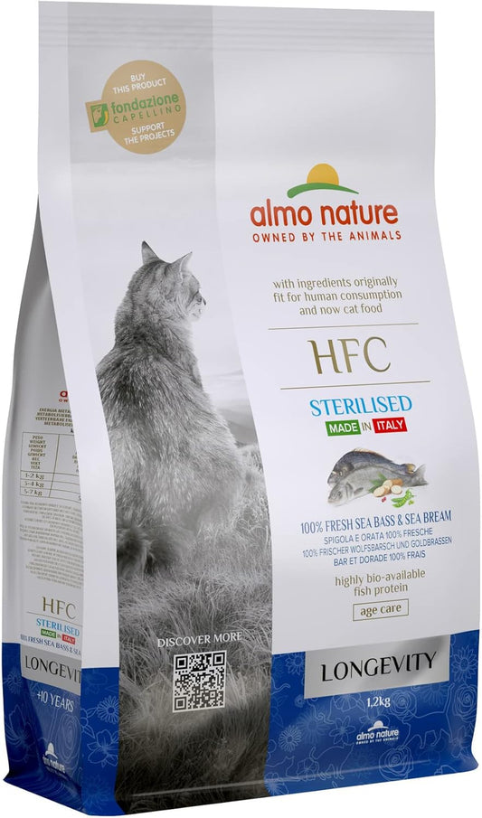 Almo Nature HFC Longevity Sterilized Pork- Complete Dry Cat food for Senior Neuteured Cats with 100% HFC Fresh Pork. 300g?70687