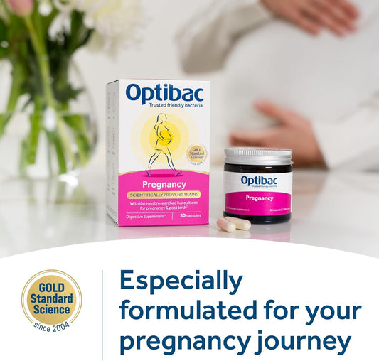Optibac Probiotics Pregnancy - Vegan Probiotic Supplement With Fos Fibres For Pregnant & Breastfeeding Women - Extensively Researched Formula For Gut & Intimate Flora - 30 Capsules
