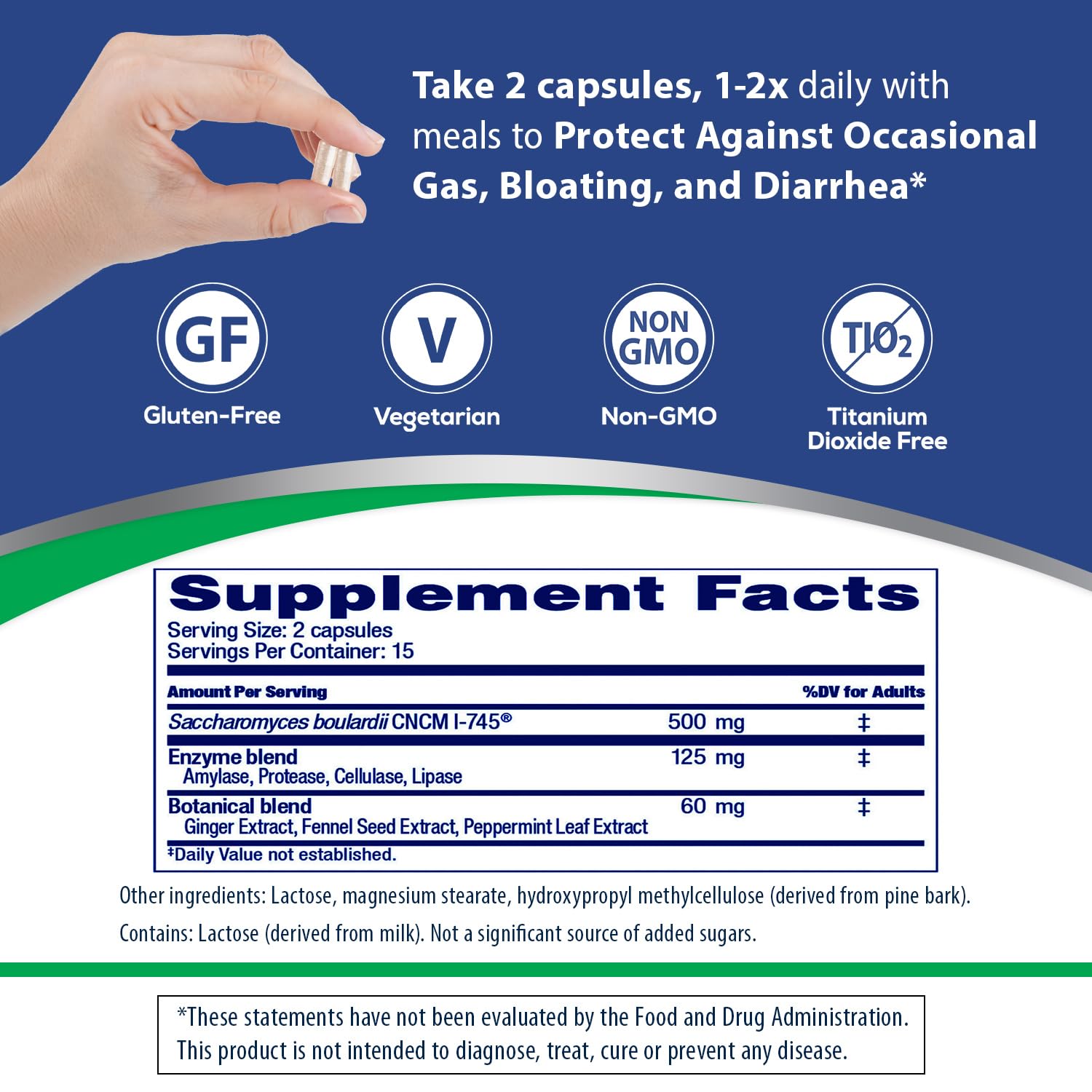 Florastor Advanced Gas And Bloat Probiotic, Digestive Enzymes And Botanicals, Plus Probiotics For Digestive Health, 30 Capsules : Health & Household