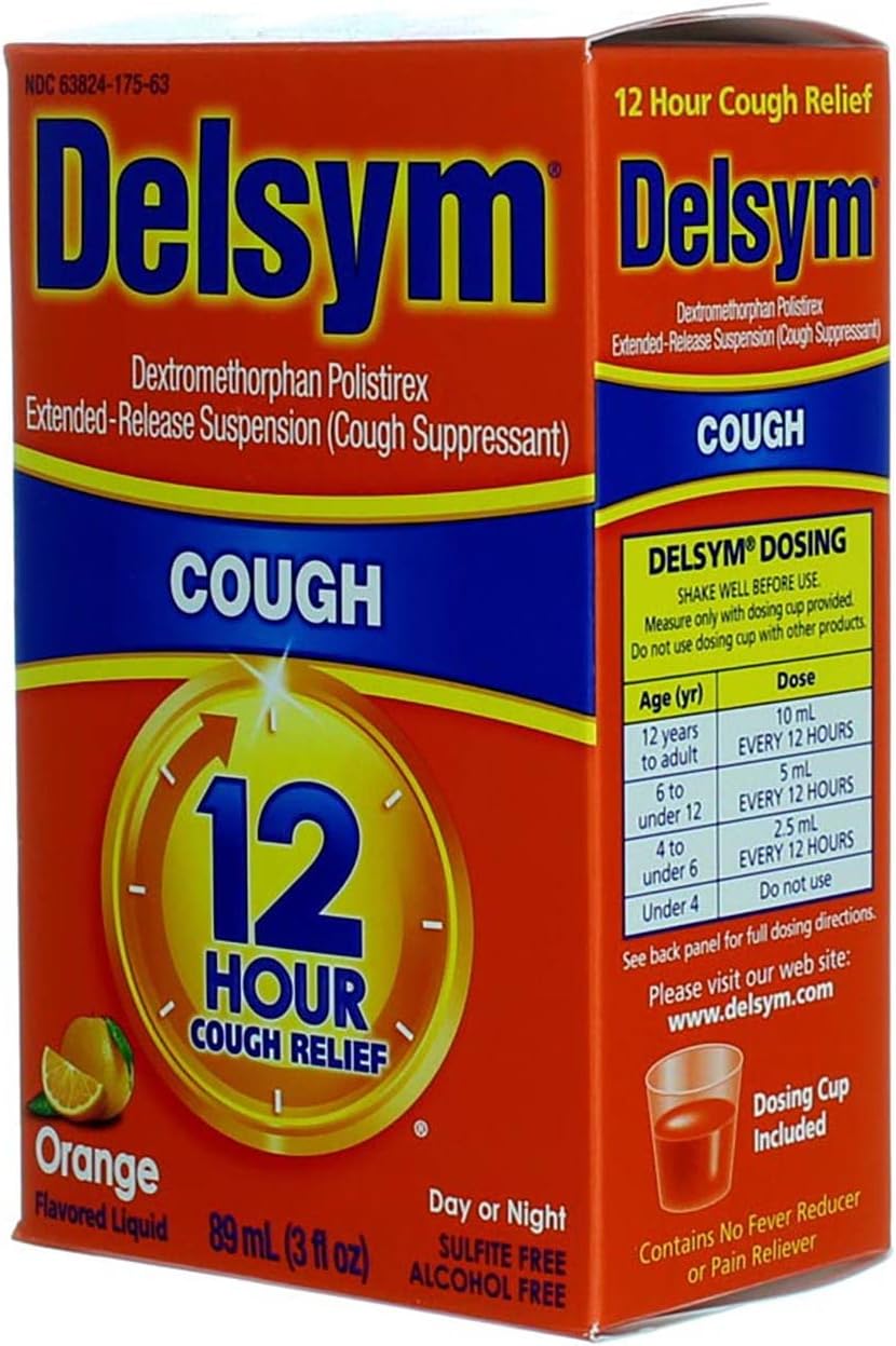 Delsym Cough Suppressant Liquid, 3 Oz (Orange, Adult 3 Fl Oz) : Health & Household