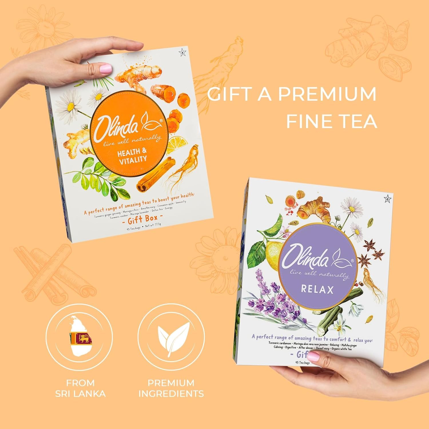 Olinda Relax Tea Gift Box 100% Organic Tea Bags Low Caffeine Throat Digestive White Tea Samplers Natural Herbal Gift Set Premium 9 Vareity Individually Wrapped 45 Tea Bags 1 Tea Box Tea Gifts For Women