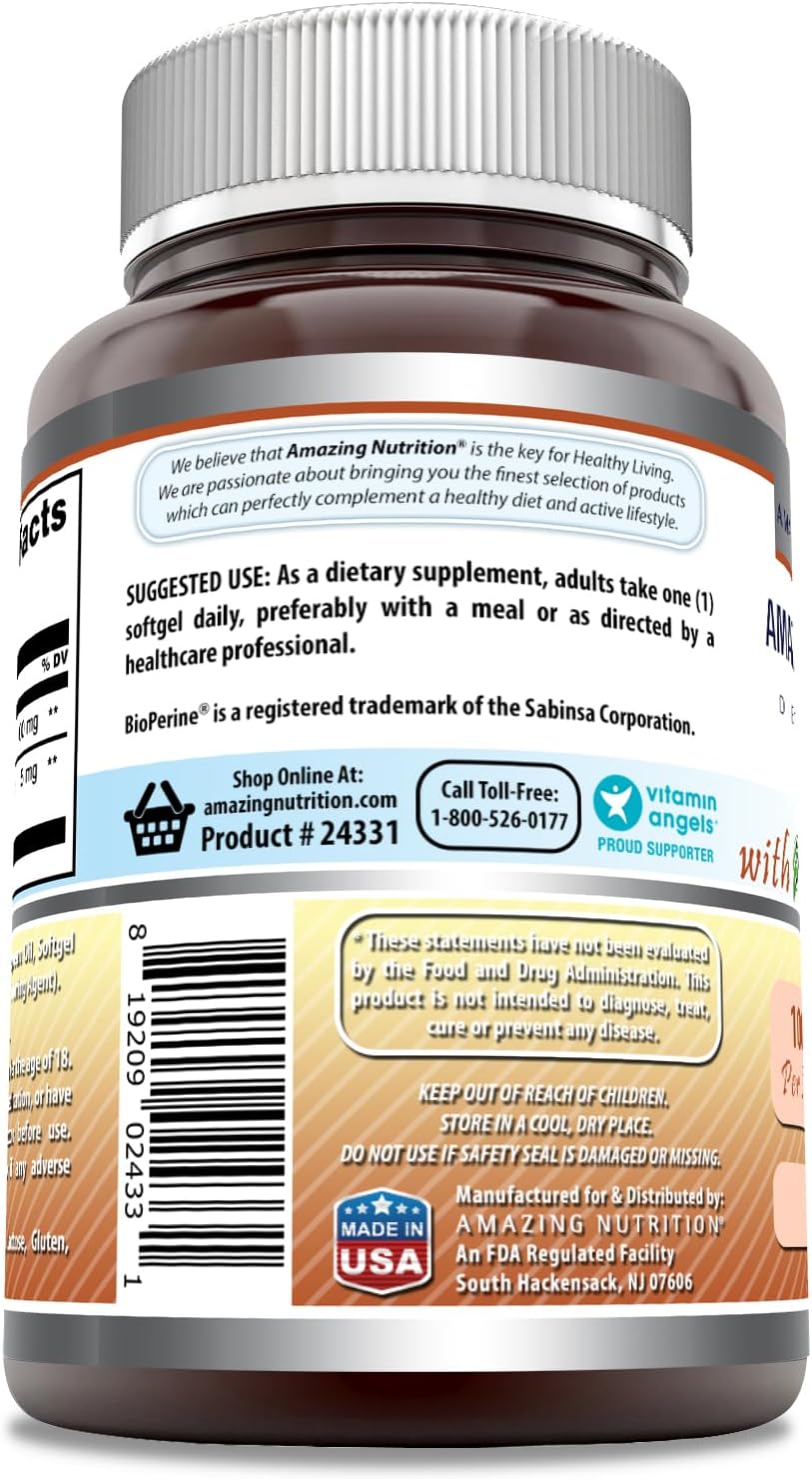 Amazing Formulas CoQ10 with Bioperine Supplement | 60 Softgels | 100 Mg Per Serving | Non-GMO| Gluten Free | Made in USA : Health & Household