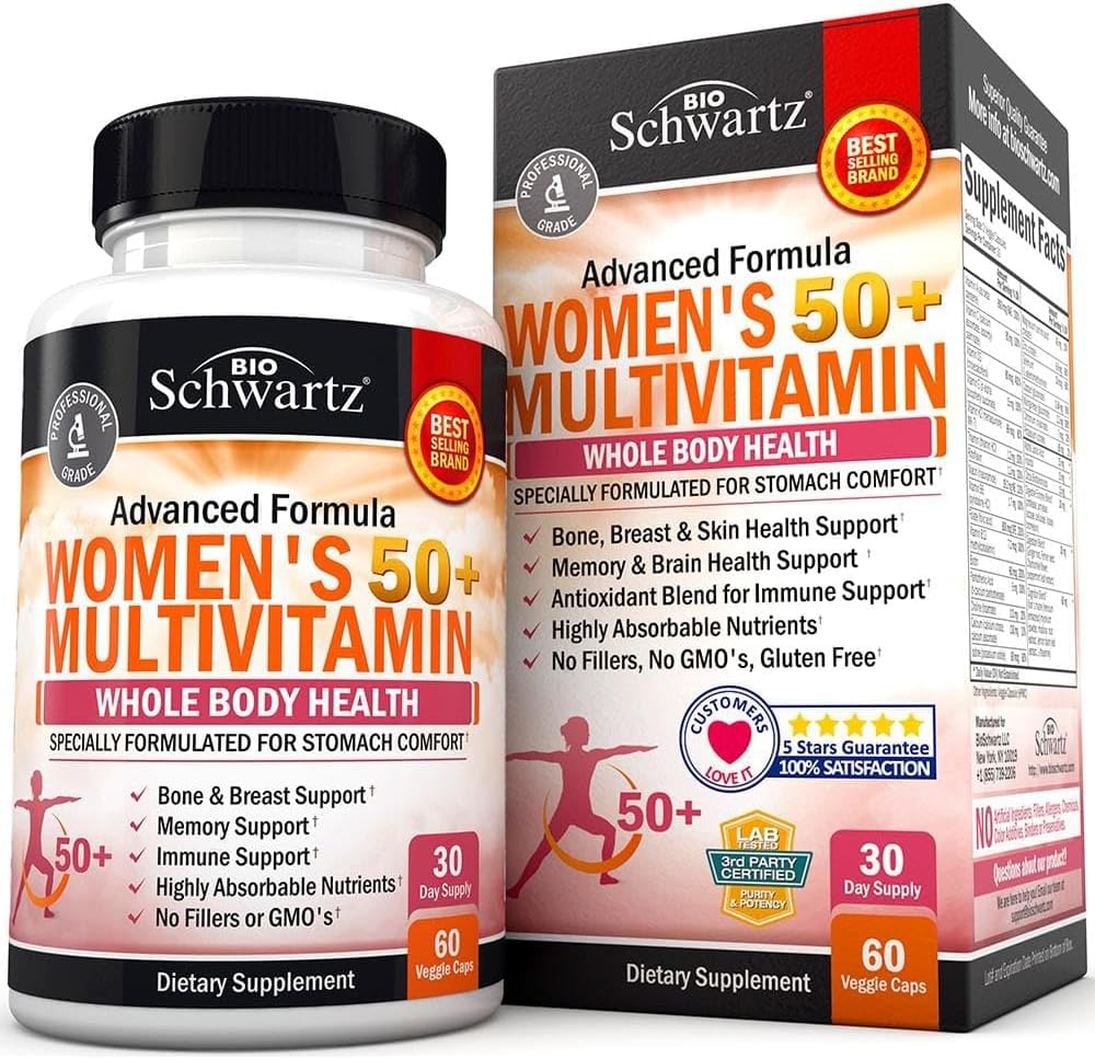 Daily Multivitamin for Women 50 & Over – Memory Support Supplement – Promotes Stress Reduction & Healthy Immune Response – Women's Multivitamin Supplement Designed for Stomach Comfort - 60 Capsules : Health & Household