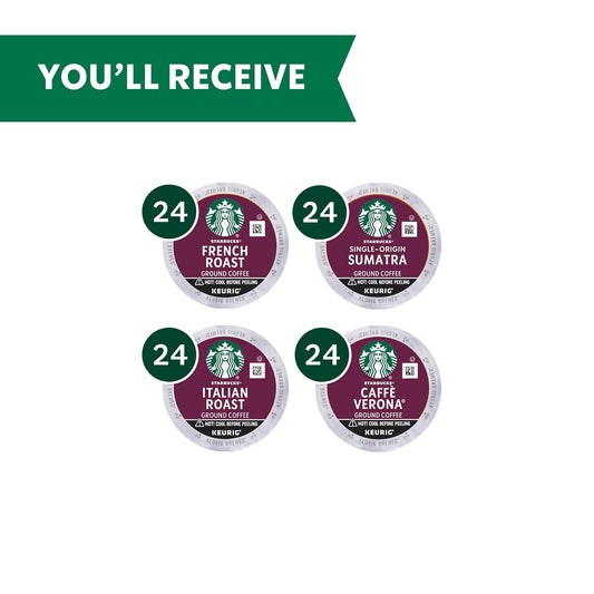 Starbucks K-Cup Coffee Pods—Dark Roast Coffee—Variety Pack—100% Arabica—1 Box (96 Pods)