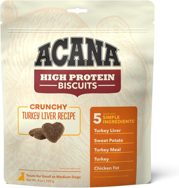 Acana Crunchy Dog Biscuits Turkey Liver Recipe, Small Breed | High-Protein Dog Treat Biscuits